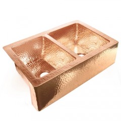 Farmhouse Apron Shiny Copper Kitchen Sink Double Bowl