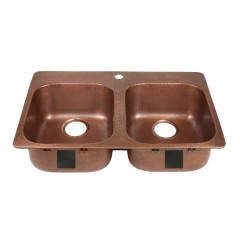 Copper Kitchen Sink Double Bowl with Single Faucet Hole