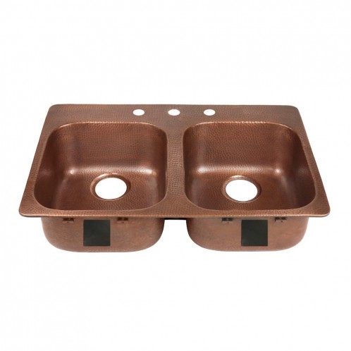 Copper Kitchen Sink Double Bowl with Three Faucet Holes