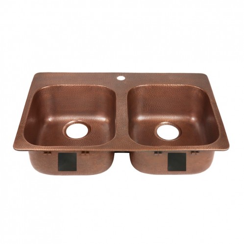 Copper Kitchen Sink Double Bowl with Single Faucet Hole