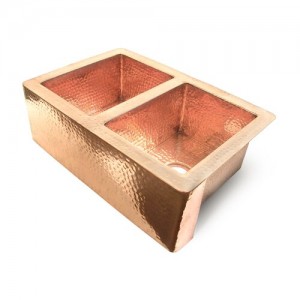 Farmhouse Apron Shiny Copper Kitchen Sink Double Bowl