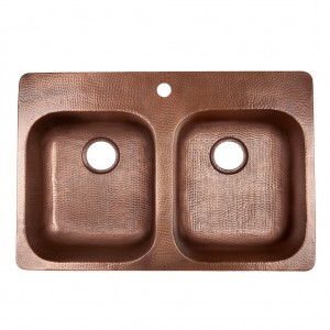 Copper Kitchen Sink Double Bowl with Single Faucet Hole
